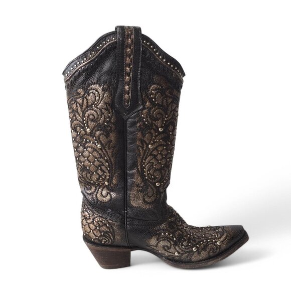 Corral Black and Gold Heeled Boots - Picture 7 of 10